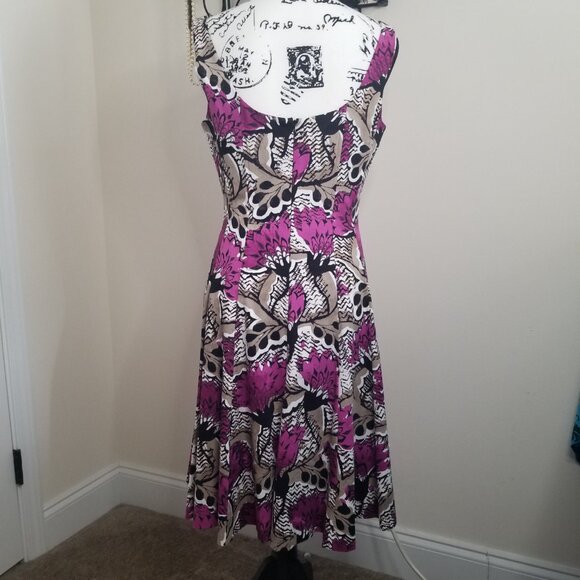 Nine West Purple & Black Fit n Flare Floral Print Dress Sz 10 - Picture 7 of 16